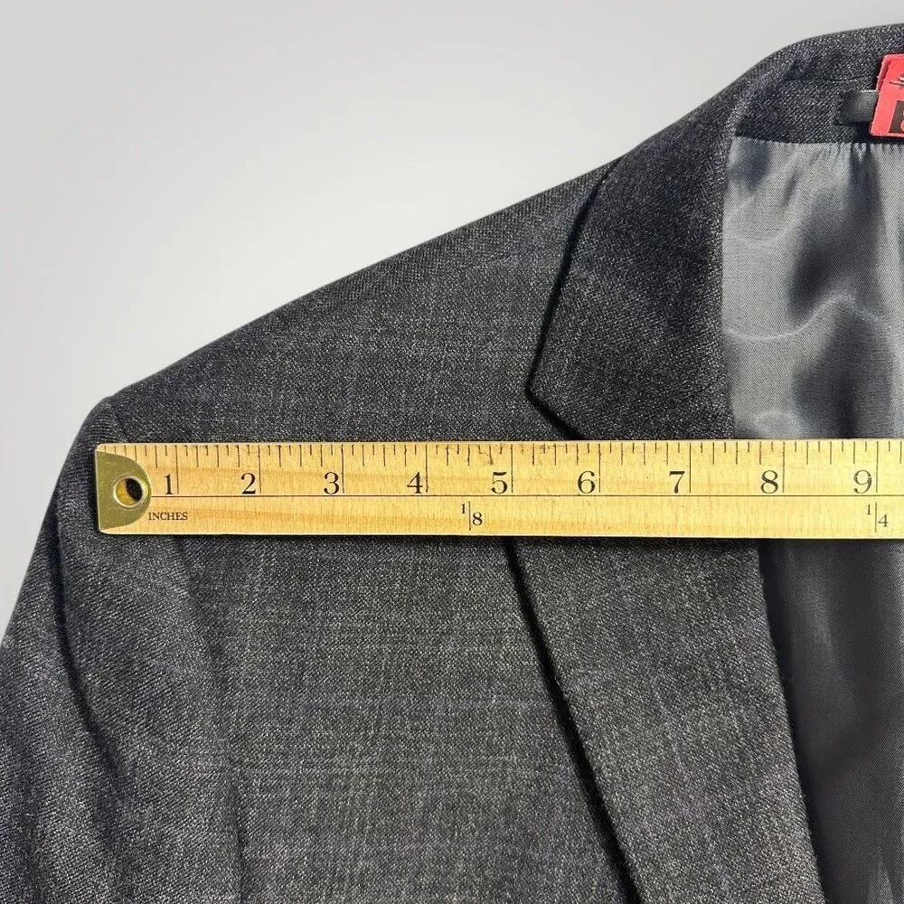 CALVIN KLEIN Men Blazer Sport Coat 50L Suit Jacket Plaid Gray/Purple Fleece Wool